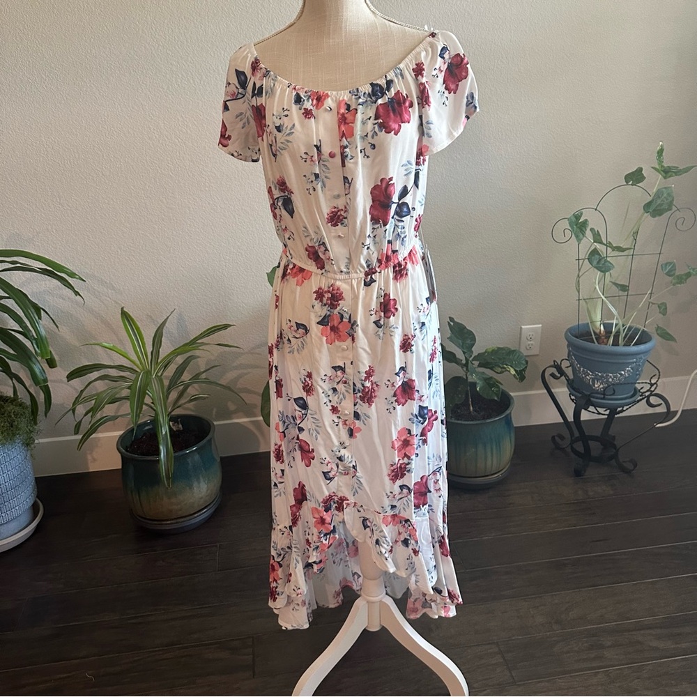 J for Justify || floral high low midi dress